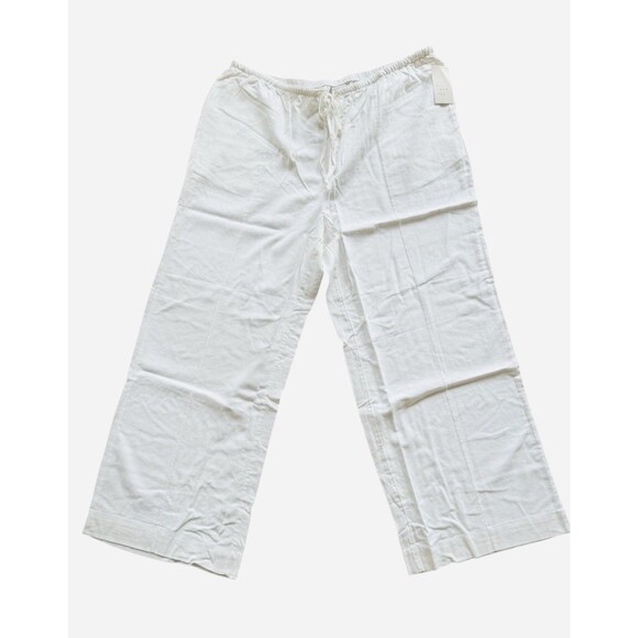 A New Day Women's Linen Blend Pull-On Drawstring Wide Leg Pants White Size 4X - Picture 1 of 4